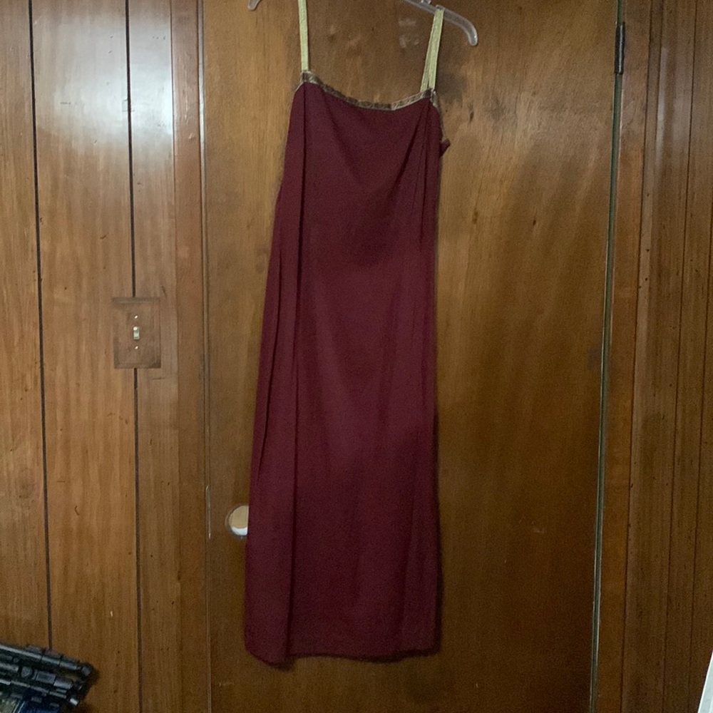 Burgundy A-List by Wrapper dress with gold trim